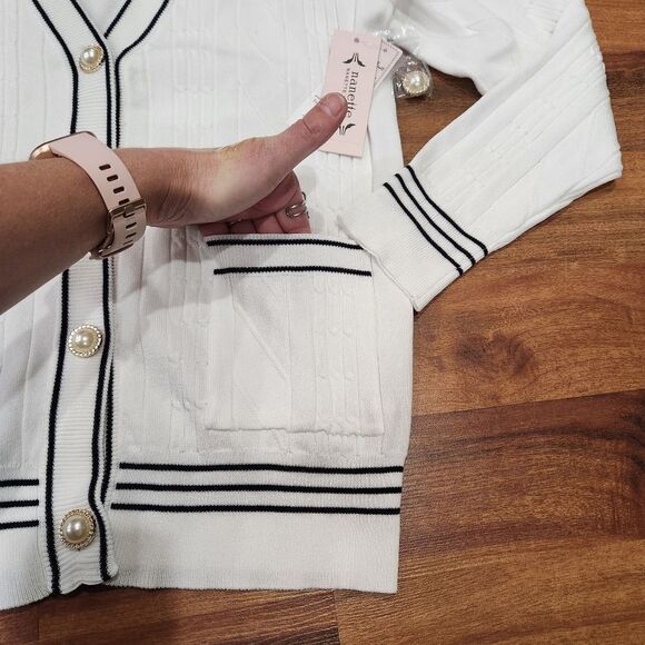 🔸️NWT Nanette Lepore White & Blue Cardigan Sweater Small - Picture 8 of 12